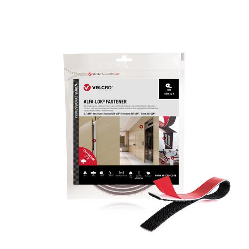 Fita de gancho linear alfa-lok, preta, 25mm x 3m