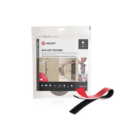 Fita de gancho linear alfa-lok, preta, 25mm x 1m