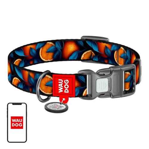Waudog ''oranges'' Nylon Dog Collar With Qr Code, Size S