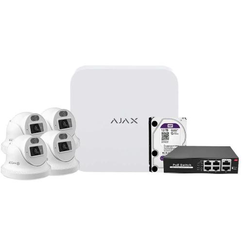 Kit de Videovigil&acirc;ncia Ajax - Gravador Ajax de 8 Canais   - 4 C&acirc;maras Turret de 4 Mpx Safire Smart D