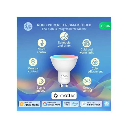 Lâmpada RGB Nous P8 Smart Tuya Wi-Fi (soquete Gu1.