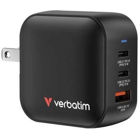 Cargador de Pared Universal Verbatim Mini Gan Wall Charger/ 2xusb Tipo-C/ 1xusb/ 70w