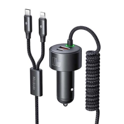 Mcdodo Cc-0370 Car Charger, Usb-C, Lightning, 120w, Retractable Cables