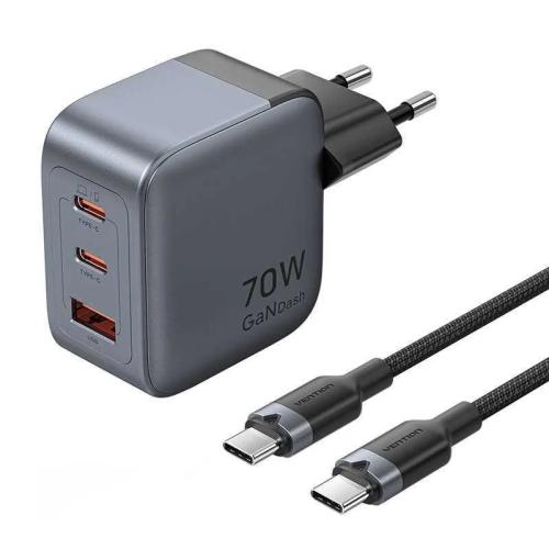 Carregador Gan Vention Usb-Cca 70w Cabo Usb-C-C