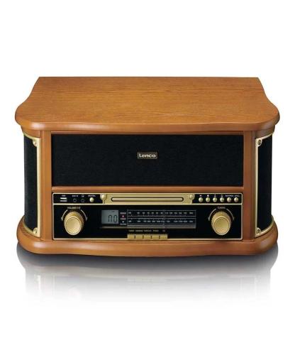 Leitor de Discos Retro em Madeira com Bluetooth Rádio Bluetooth Am.